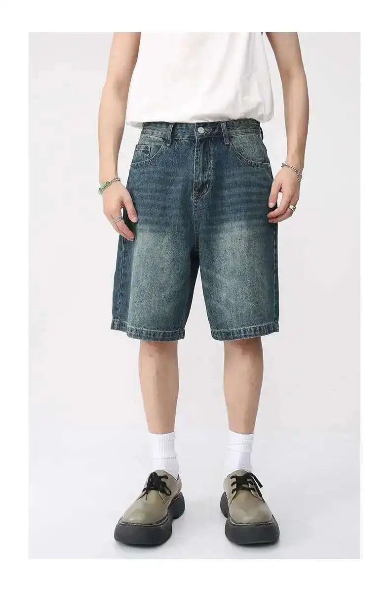 Summer Denim Shorts – Retro Washed Loose Fit Korean Streetwear for Men