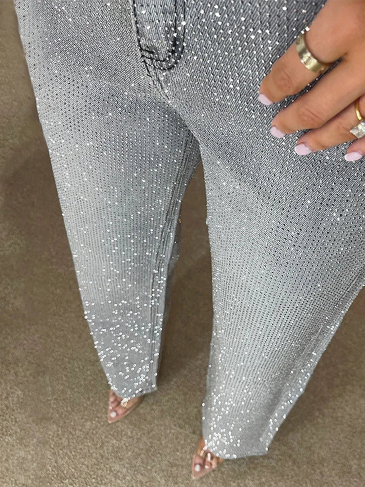 Y2K Shiny Rhinestone Wide Leg Jeans – High Street Full Diamond Denim for Women