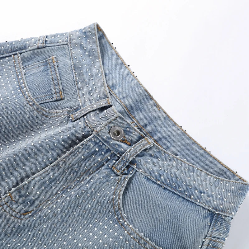 Y2K Shiny Rhinestone Wide Leg Jeans – High Street Full Diamond Denim for Women
