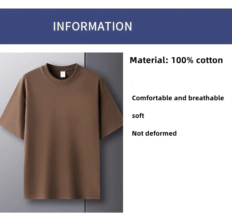 Men’s 100% Pure Cotton Summer T-Shirt – High-End Breathable Round Neck Short Sleeve Tee