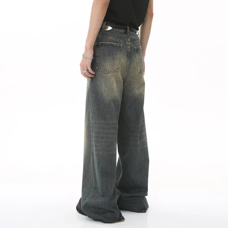 Washed Denim Pants – Loose Wide-Leg Straight Jeans for Men | 2024/2015 Retro Streetwear