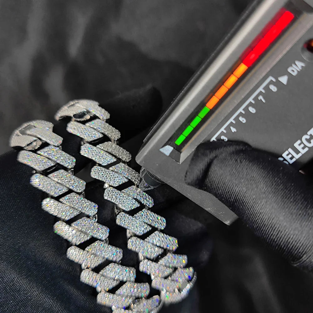 Miami Cuban Link Bracelet – Luxury 925 Silver Pulseira Masculina com Pedras VVS Moissanite | GRA Certified Iced-Out Dripication