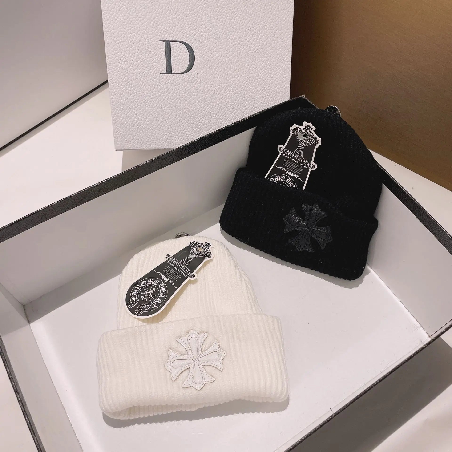 Double-Layer Warm Knitted Wool Hat – Stylish Cross Chrome Hearts Beanie