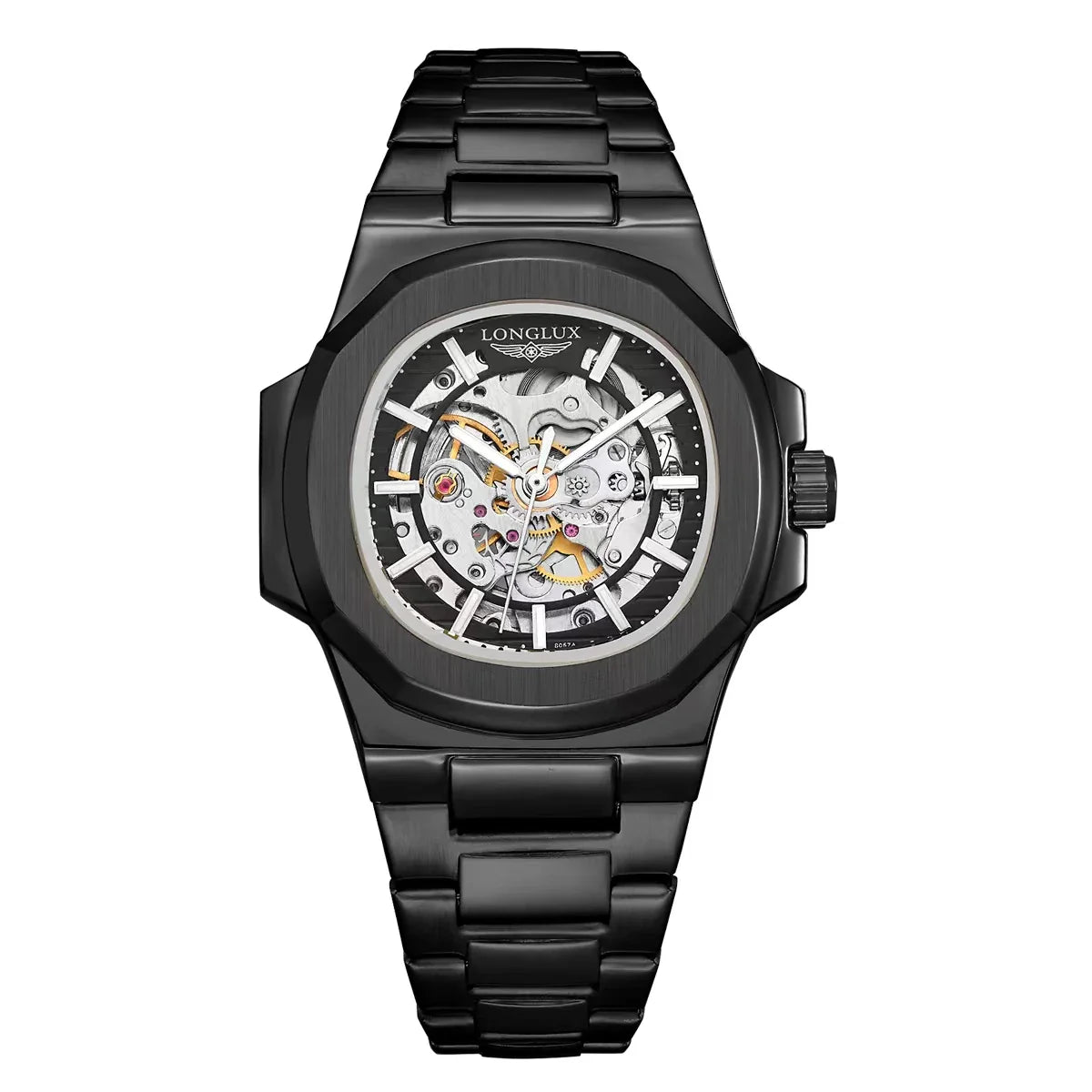 LONGLUX Luxury Automatic Skeleton Watch – Stainless Steel Waterproof Mechanical Timepiece for Men