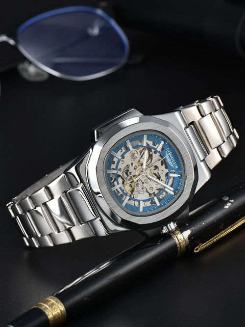 LONGLUX Luxury Automatic Skeleton Watch – Stainless Steel Waterproof Mechanical Timepiece for Men